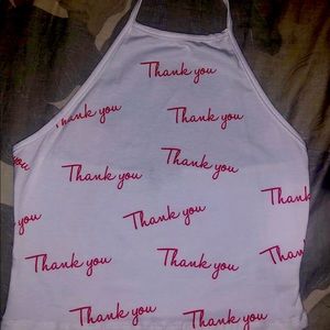 White “thank you” halter